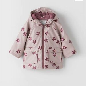 Zara Pink Floral Kids Puffy Raincoat 2-3y